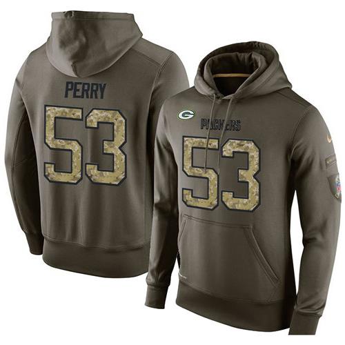NFL Men's Nike Green Bay Packers #53 Nick Perry Stitched Green Olive Salute To Service KO Performance Hoodie - Click Image to Close